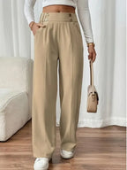Wide Leg Trousers Women with High Waist in Khaki#colour_khaki
