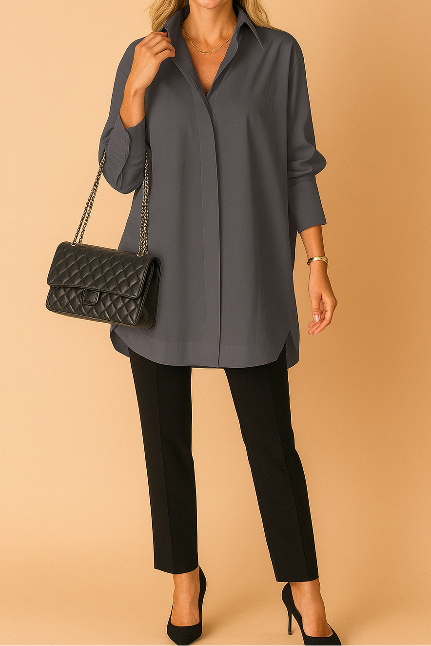 Black Shirts Women with Oversized Fit and Full Length in Charcoal#colour_charcoal