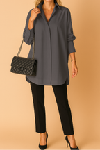 Black Shirts Women with Oversized Fit and Full Length in Charcoal#colour_charcoal