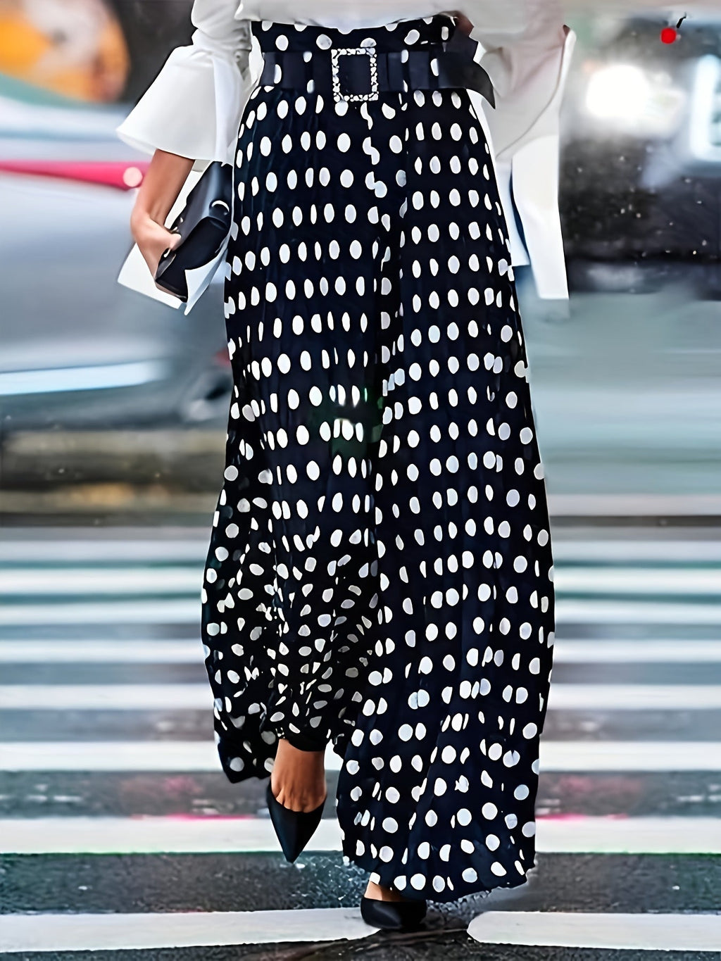 Ladies Wide Leg Trousers Women in Polka Dots#colour_polka-dots