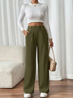 Wide Leg Trousers Women with High Waist in Olive#colour_olive