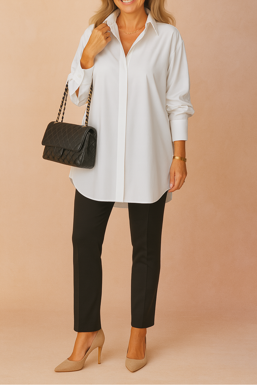 Black Shirts Women with Oversized Fit and Full Length in White#colour_white