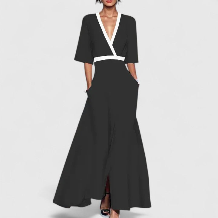 Party Dress Women Poppy Print | Kimono Sleeves and Contrast Trim – Black #colour_black