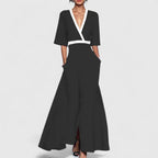 Party Dress Women Poppy Print | Kimono Sleeves and Contrast Trim – Black #colour_black