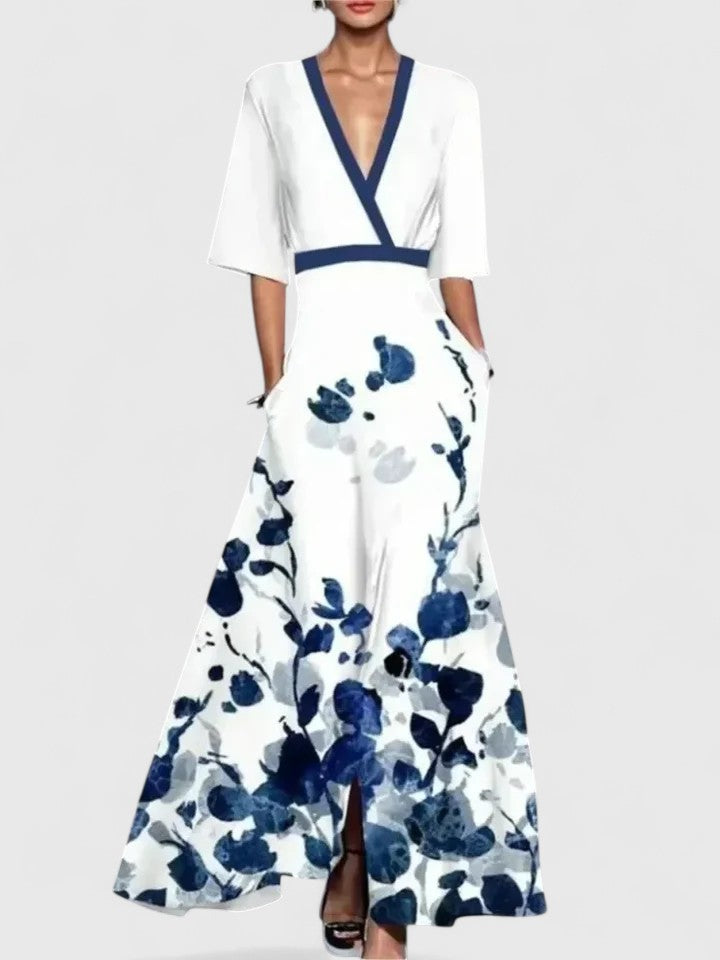 Party Dress Women Poppy Print | Kimono Sleeves and Contrast Trim – White #colour_white