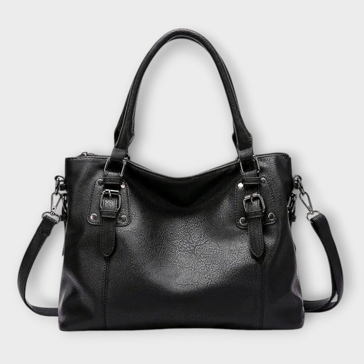 Shoulder Bag Women Buckle Straps | Structured Body with Zip Top – Black #colour_black