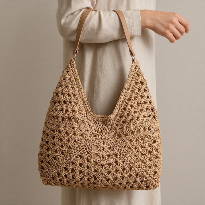 Crossbody Bag Women Crochet Raffia | Slouchy Shoulder Shape #colour_beige