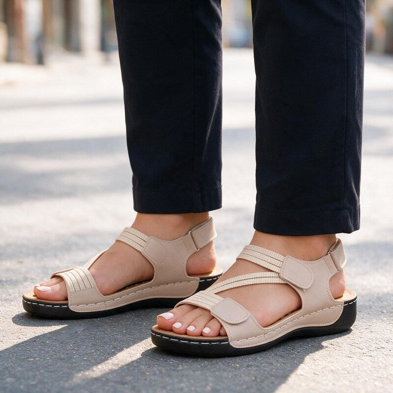 Flat Sandals Women Cushioned Footbed | Soft Multi Strap Design #colour_beige