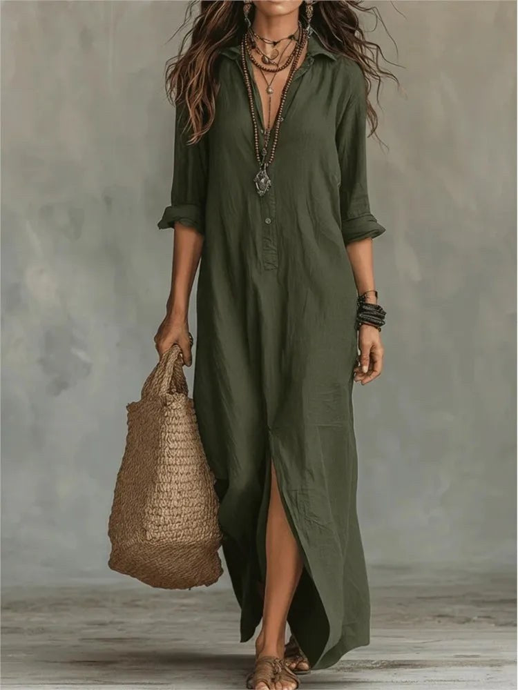 Linen Shirt Maxi Dress Women in Olive by Fashion Like You#colour_olive