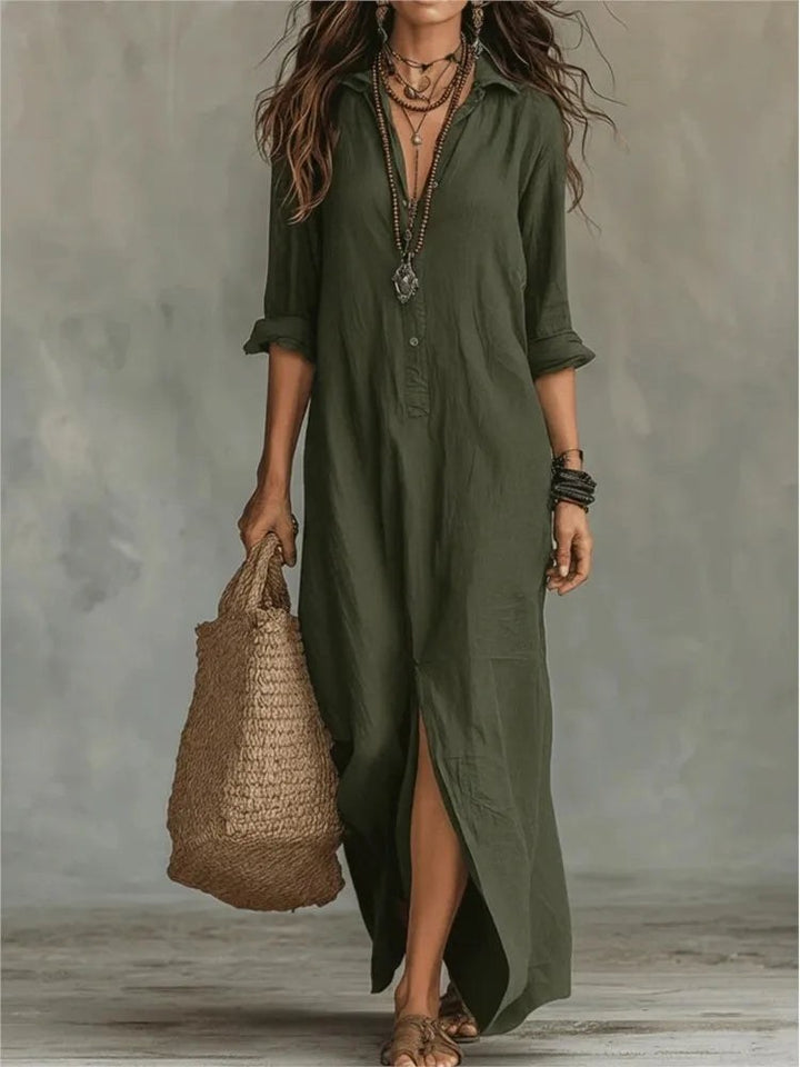 Linen Shirt Maxi Dress Women in Olive by Fashion Like You#colour_olive