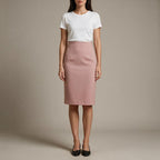 Midi Skirt Women High Waist | Straight Cut with a Back Slit #colour_pink
