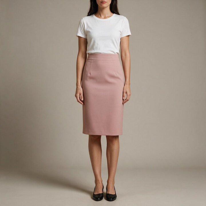Midi Skirt Women High Waist | Straight Cut with a Back Slit #colour_pink