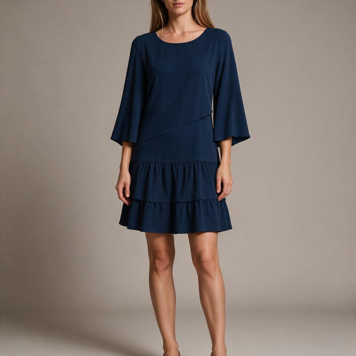 Mini Dress Women Ruffle Tiers | Elegant Three Quarter Sleeve #colour_navy