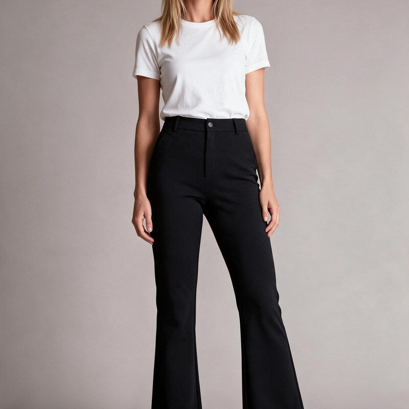 Work Pants High Waist Flared | Tailored Office Trousers in Black#colour_black