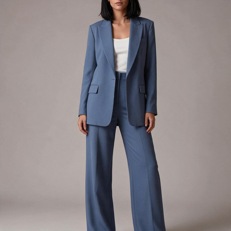 Two Piece Set Pants and Top Tailored Blazer | Matching Wide Leg Trousers in Light Blue#colour_light-blue