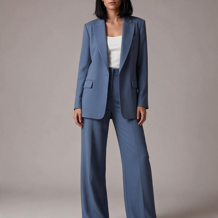 Two Piece Set Pants and Top Tailored Blazer | Matching Wide Leg Trousers in Light Blue#colour_light-blue