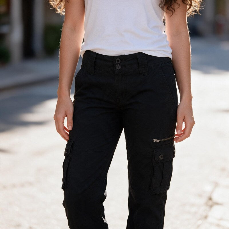 Cargo Pants Casual Trousers | Utility Pockets Straight Leg in Black#colour_black