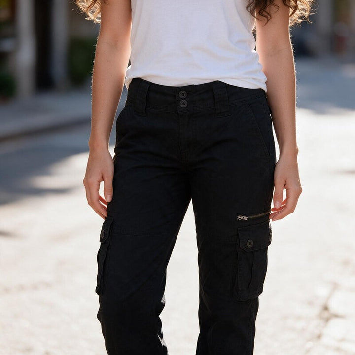 Cargo Pants Casual Trousers | Utility Pockets Straight Leg in Black#colour_black
