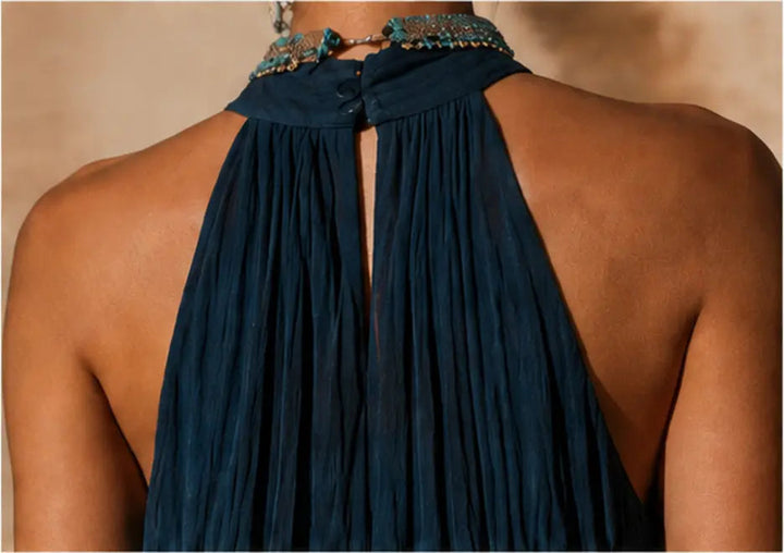 Party Dress Women Halter Neck | Flowy Ombre Chiffon Maxi Length#colour_multicolour