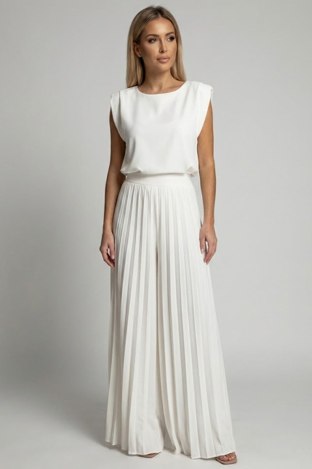 Pleated Jumpsuit Women in White by Fashion Like You#colour_white