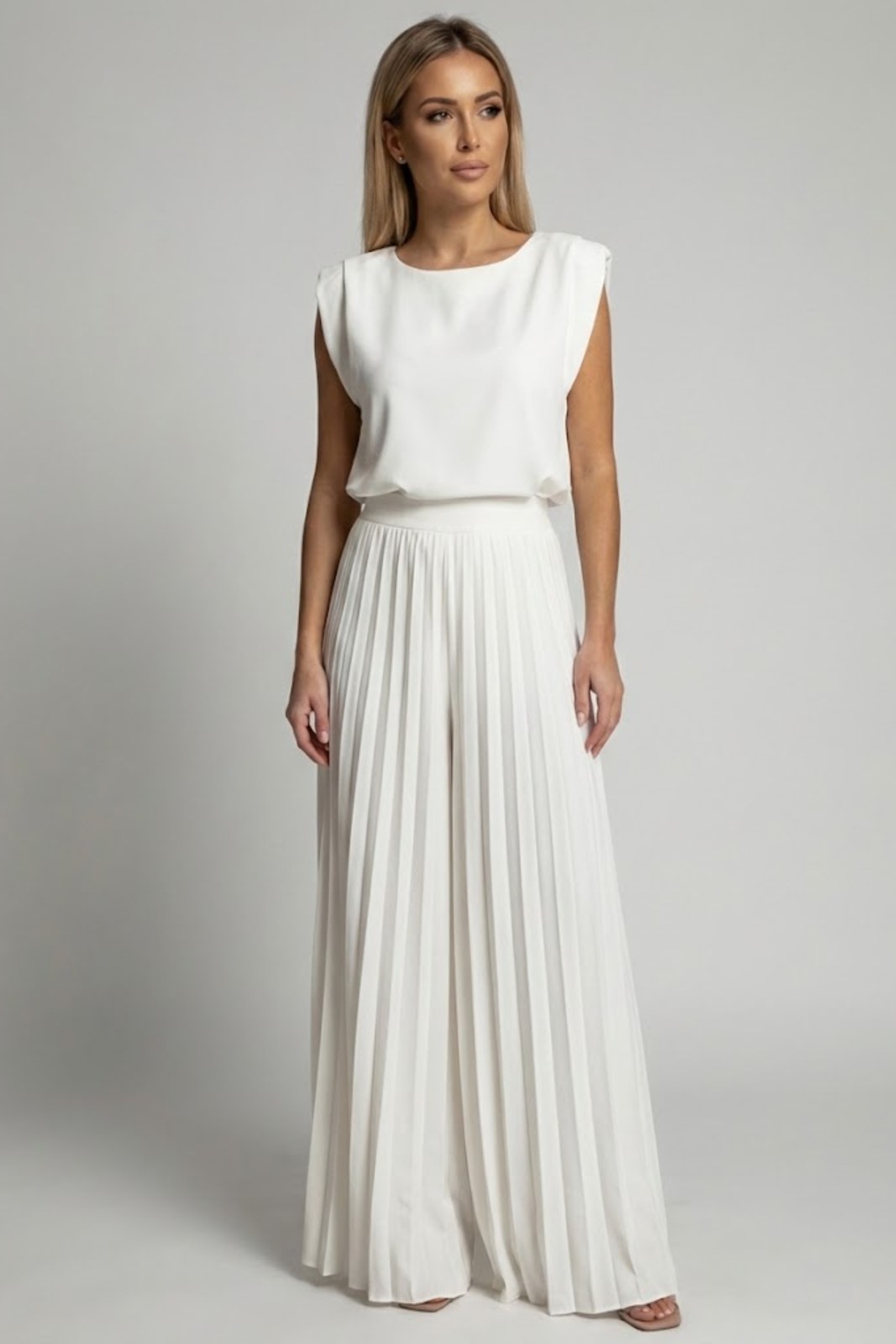 Pleated Jumpsuit Women in White by Fashion Like You#colour_white