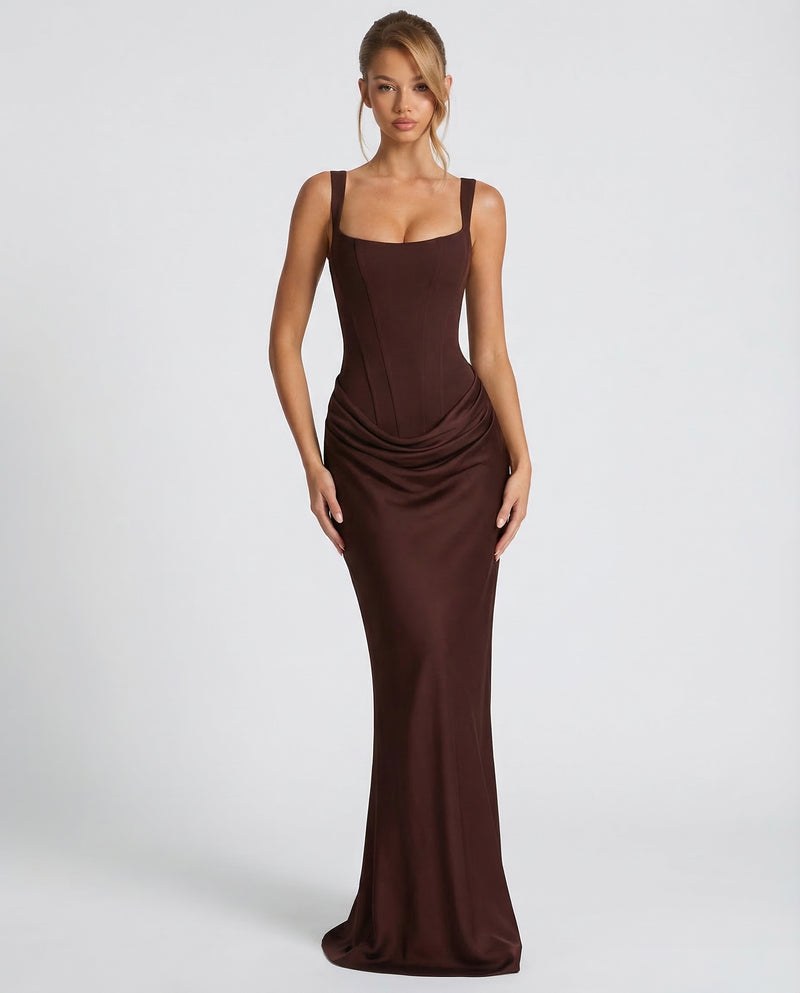 Satin Maxi Dress Women in Brown by Fashion Like You#colour_brown
