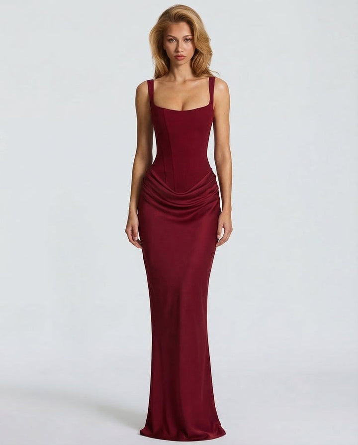 Satin Maxi Dress Women in Burgundy by Fashion Like You#colour_burgundy