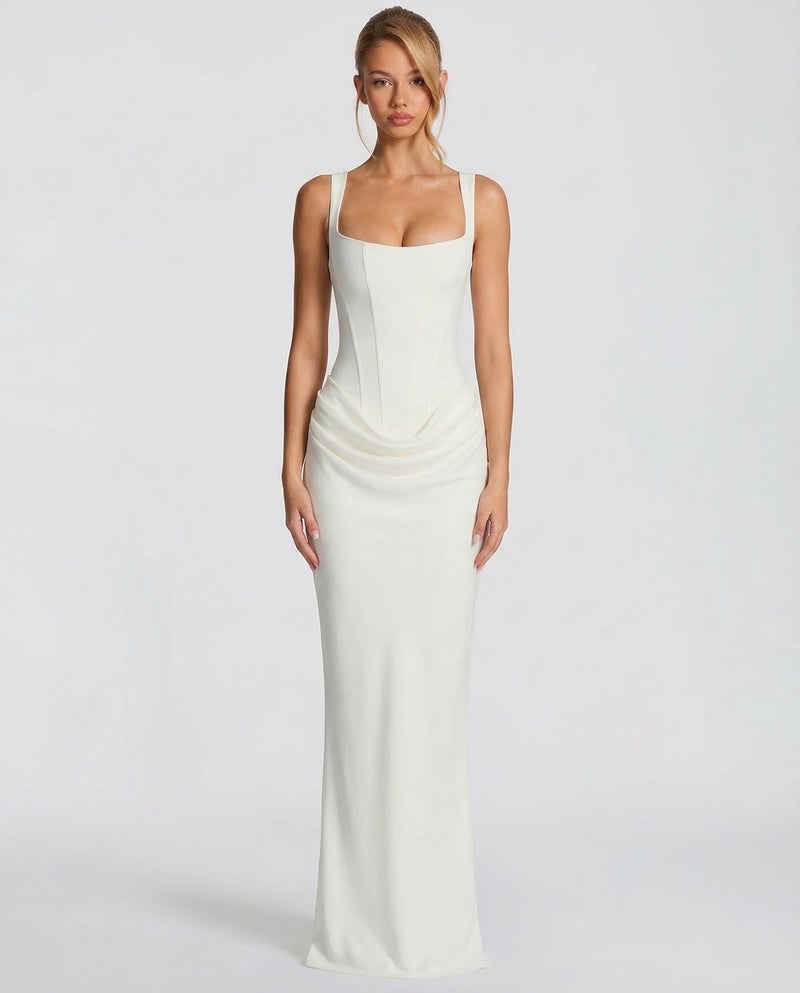 Satin Maxi Dress Women in White by Fashion Like You#colour_white