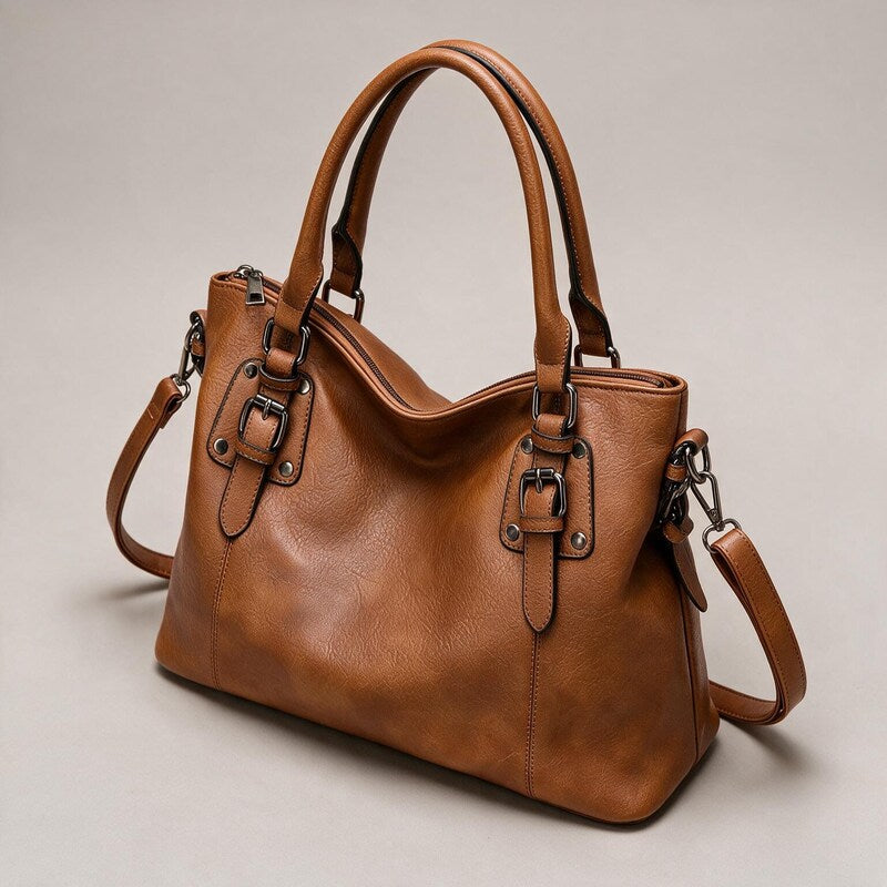 Shoulder Bag Women Buckle Straps | Structured Body with Zip Top #colour_brown