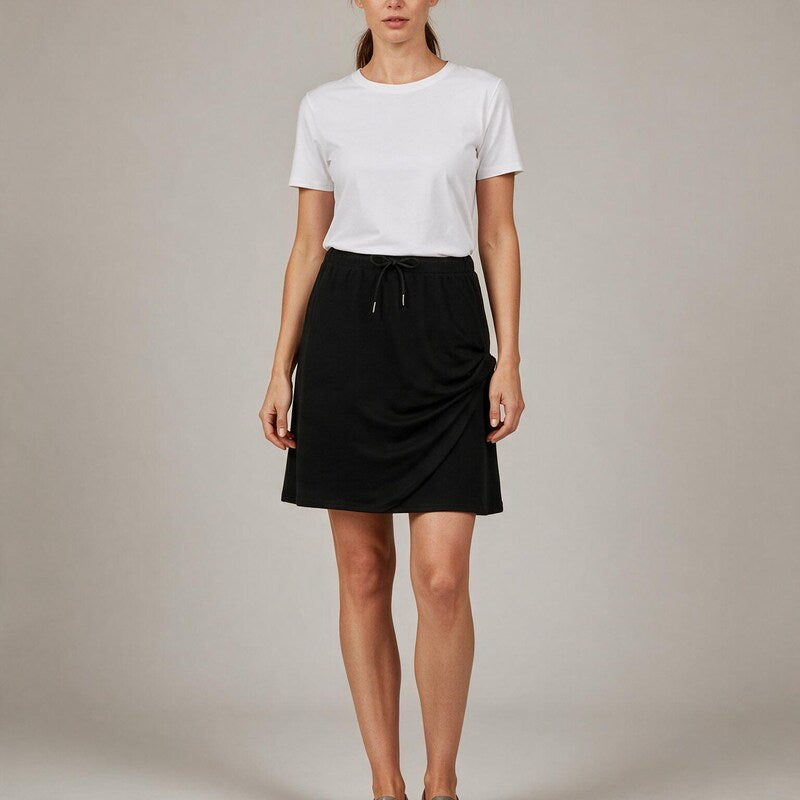Skirt Women Knee Length Jersey | Built In Shorts #colour_black