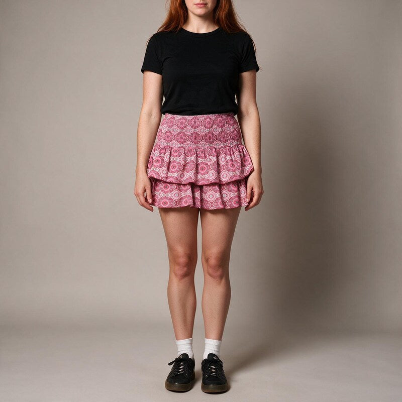 Skirt Women Tiered Mini | Smocked Waistband and Ruffled Layers #colour_pink