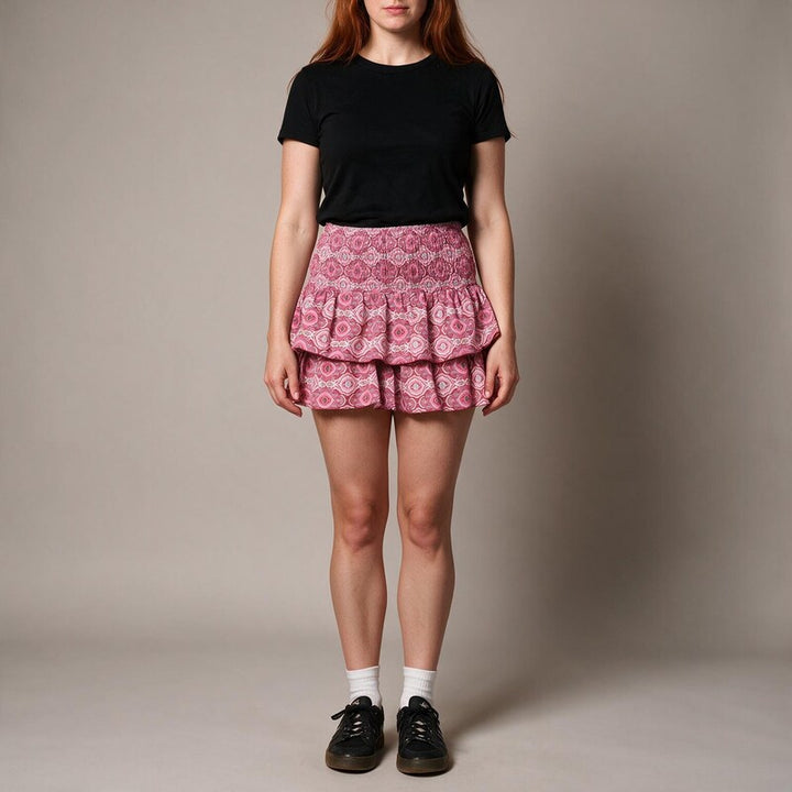 Skirt Women Tiered Mini | Smocked Waistband and Ruffled Layers #colour_pink