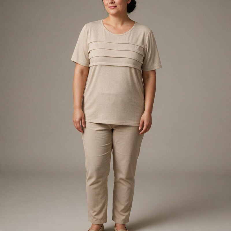 Tee Women Layered Front | Soft Round Neck Jersey #colour_beige