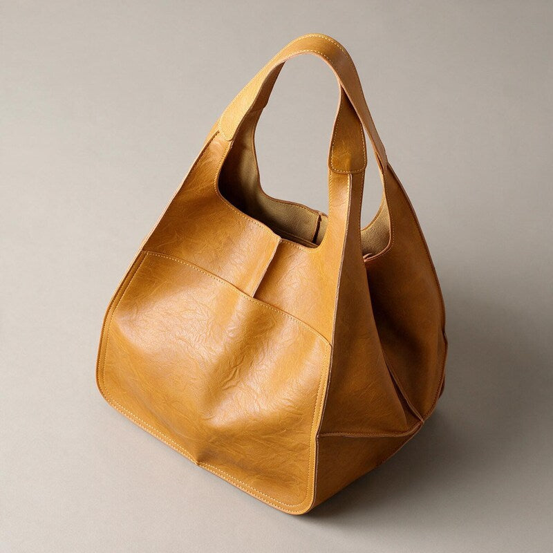 Tote Bag Women Slouchy Shoulder | Soft Vegan Leather and Open Top #colour_yellow