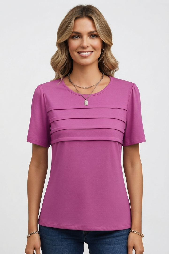 Tee Women Layered Front | Soft Round Neck Jersey in Purple#colour_purple