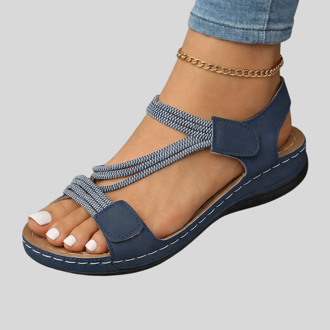 Flat Sandals Women Cushioned Footbed | Soft Multi Strap Design – Navy #colour_navy