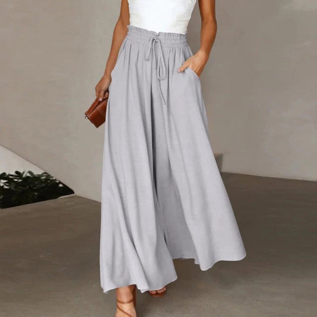 Linen Pants Women Full Flowing Leg | High Drawstring and Deep Pockets – Grey #colour_grey