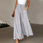 Linen Pants Women Full Flowing Leg | High Drawstring and Deep Pockets – Grey #colour_grey
