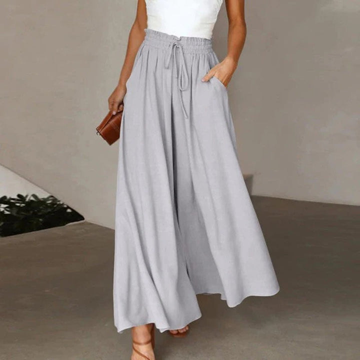 Linen Pants Women Full Flowing Leg | High Drawstring and Deep Pockets – Grey #colour_grey