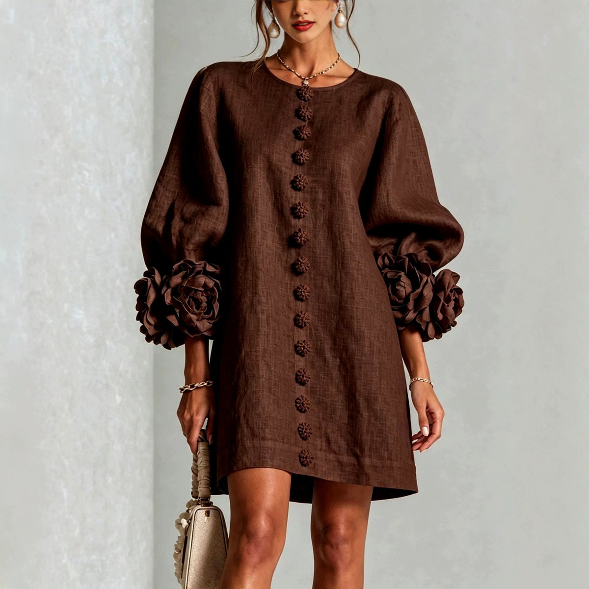Pink Mini Dress Women in Brown#colour_brown