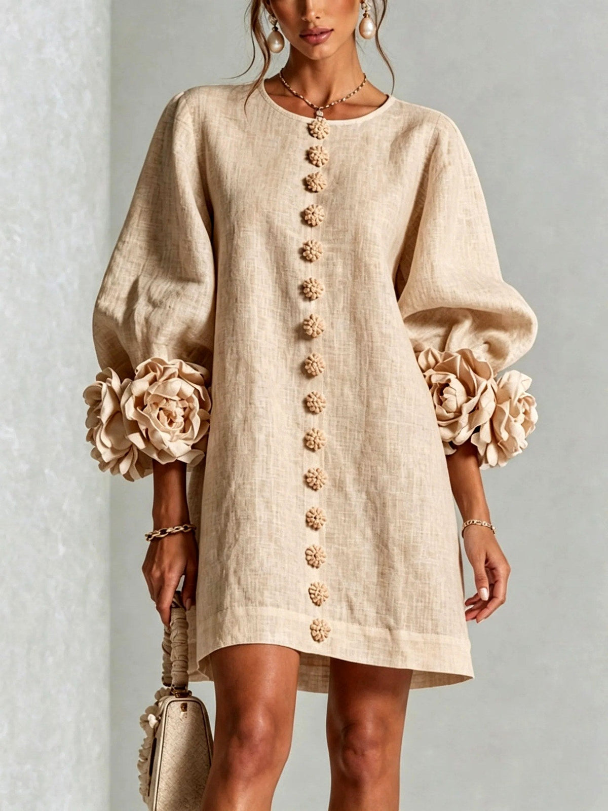 Pink Mini Dress Women in Beige#colour_beige