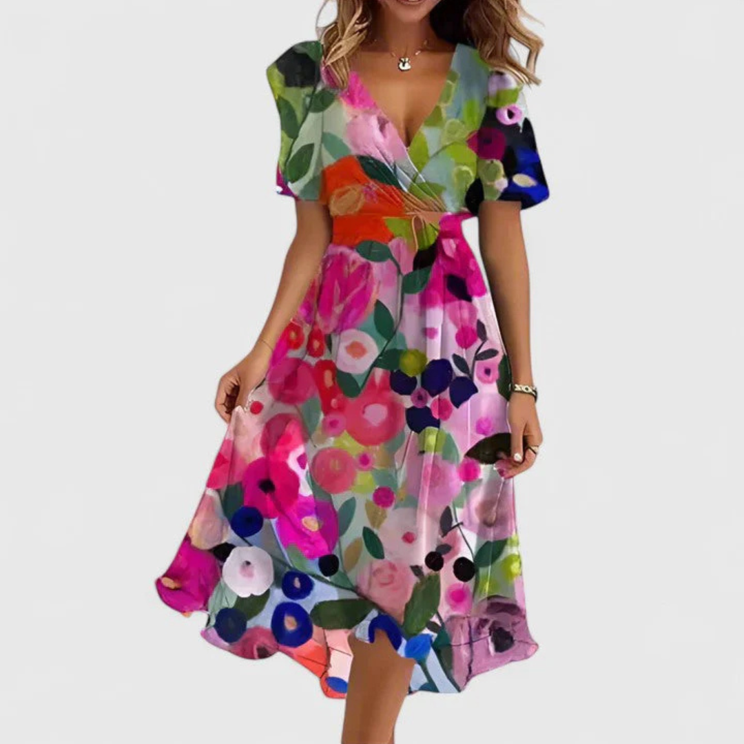 Midi Dress Women Handkerchief Hem | Breezy Floral Flutter Sleeve – Multicolour #colour_multicolour