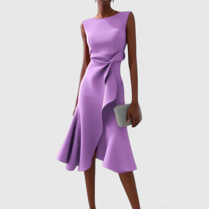 Midi Dress Women Draped Satin | Elegant Sleeveless Asymmetric Skirt – Purple #colour_purple