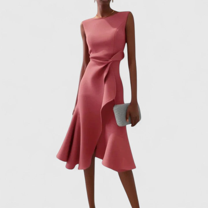 Midi Dress Women Draped Satin | Elegant Sleeveless Asymmetric Skirt – Pink #colour_pink