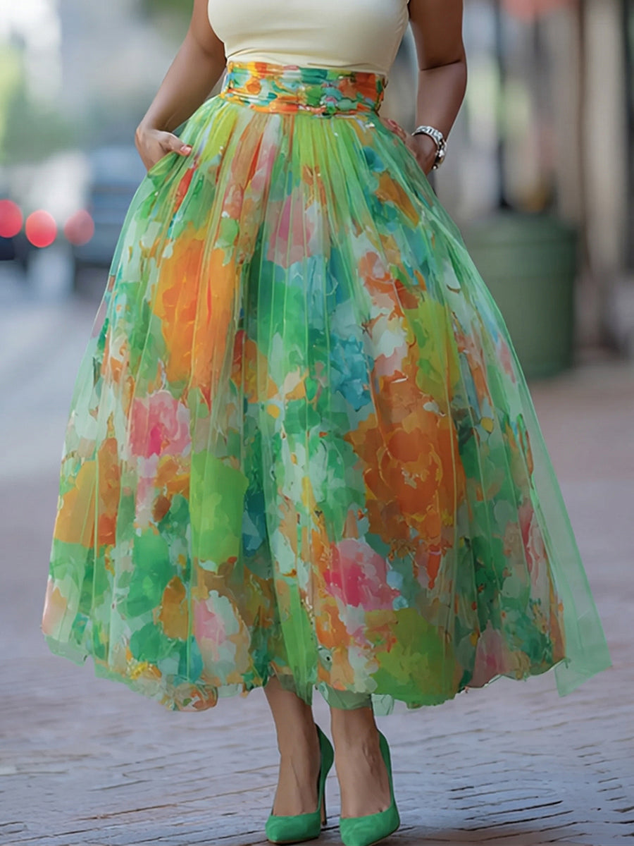 Skirt Women in Green#colour_green