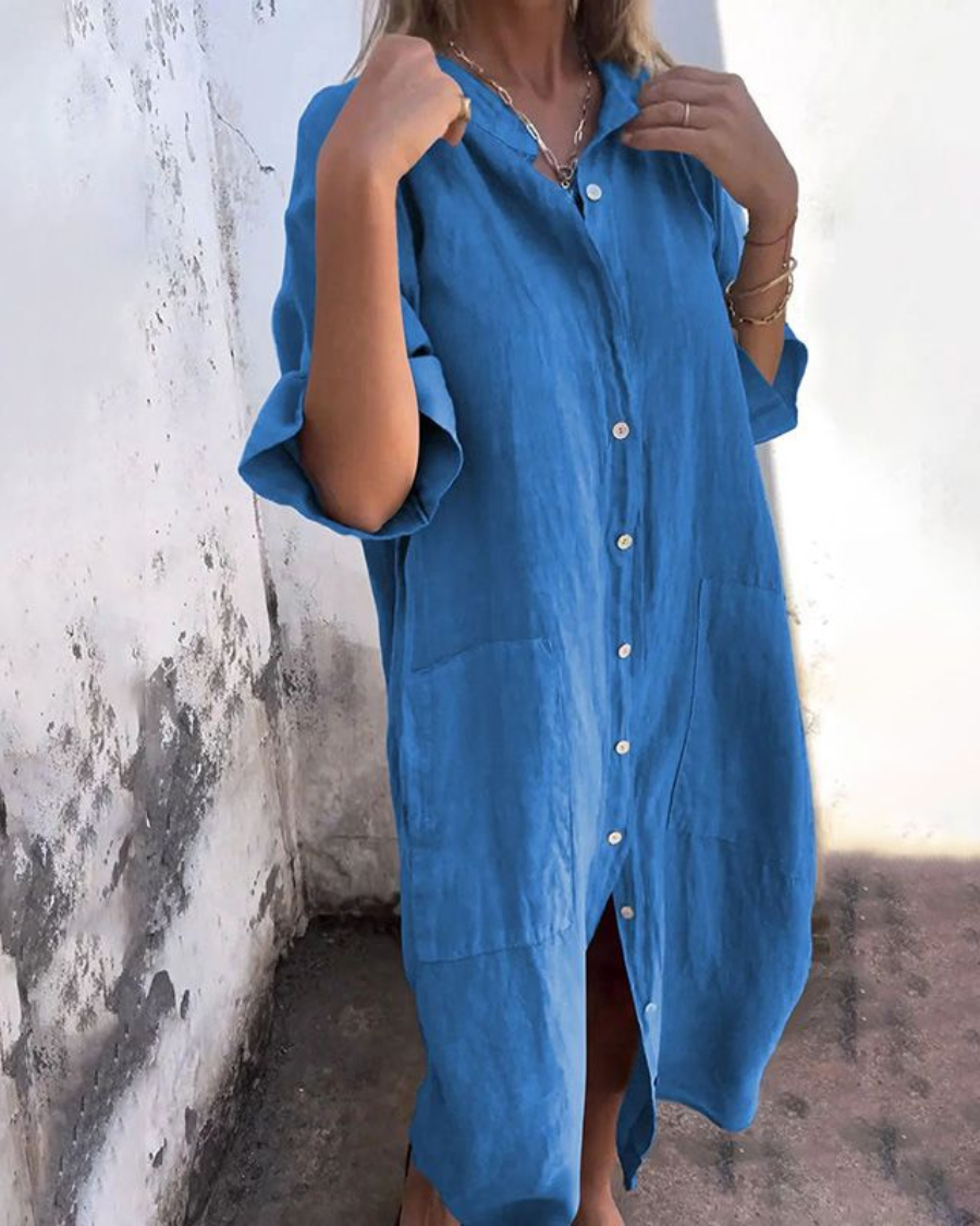 Shirtdress Women with Full Length in Blue#colour_blue