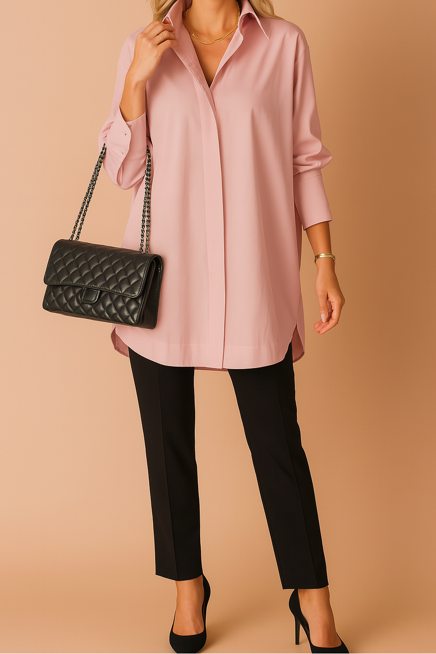 Black Shirts Women with Oversized Fit and Full Length in Pink#colour_pink