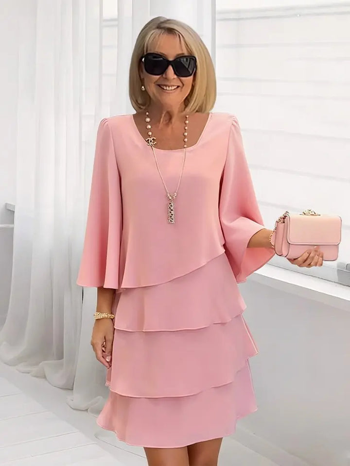 Mini Dress Women Ruffle Tiers | Elegant Three Quarter Sleeve – Light Pink #colour_light-pink