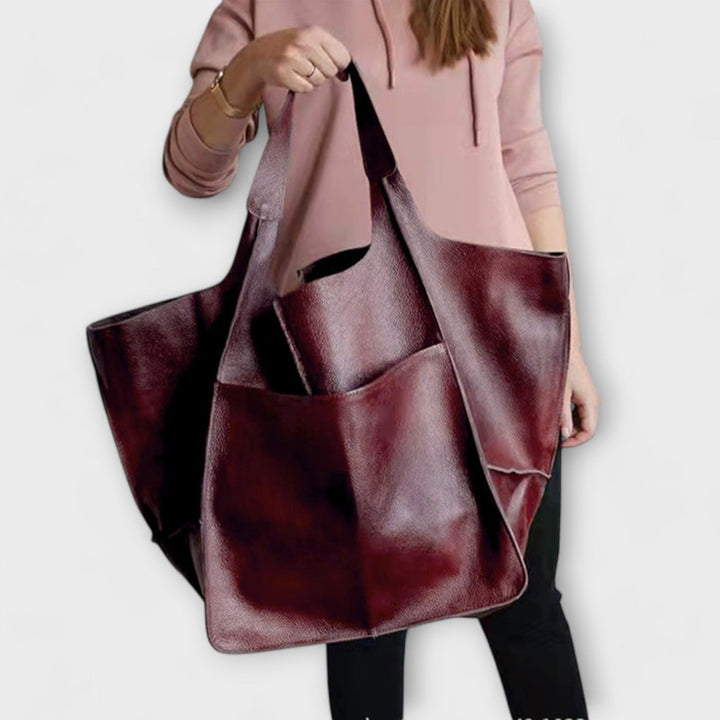 Tote Bag Women Slouchy Shoulder | Soft Vegan Leather and Open Top – Red #colour_red