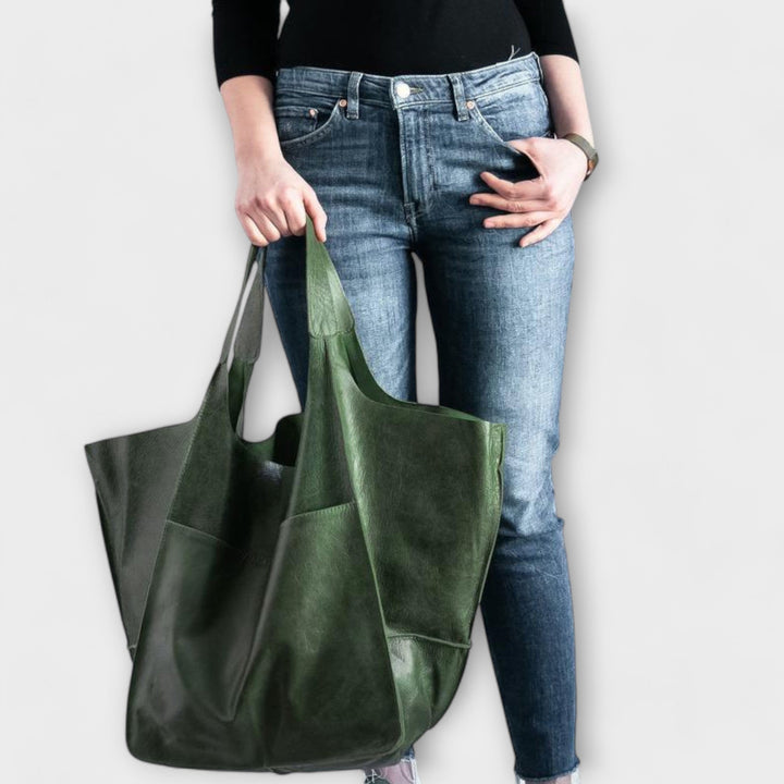 Tote Bag Women Slouchy Shoulder | Soft Vegan Leather and Open Top – Green #colour_green
